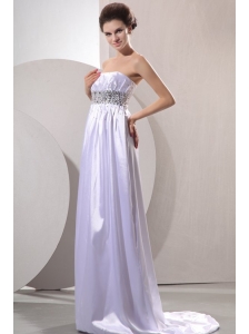 Empire Strapless Beaded Decorate Wedding Dress with Sweep Train