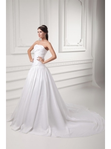 Gorgeous A-line Strapless Chapel Train Wedding Dress with Beading