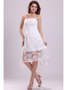Modest Strapless High-low Lace Wedding Dress for Beach Wedding