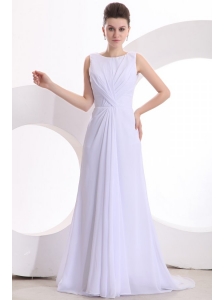 Scoop Empire Ruche Sweep Train Wedding Dress for Beach Wedding