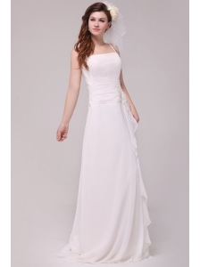 Spaghetti Strap Empire Chiffon Ruche Wedding Dress with Appliques