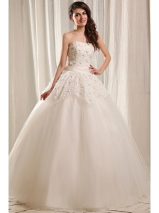 Strapless Ball Gown Floor-length Wedding Dress with Beading and Flowers