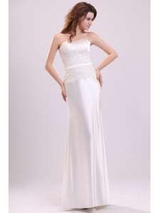 Strapless Column Appliques Decorate Bodice Floor-length Wedding Dress