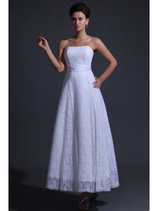 Strapless Empire Ankle-length Lace Wedding Dress with Bowknot