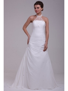 A-Line Halter Ruching and Appliques Chiffon Wedding Dress