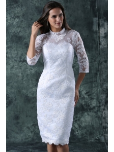 Column High Neck Lace Beach Wedding Dress with Knee-length