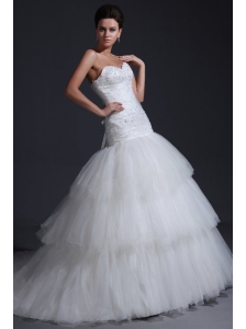 Mermaid Sweetheart Appliques Decorate Bodice Tulle Wedding Dress