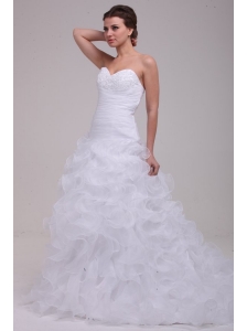 Sweetheart A-line Appliques and Ruffles Court Train Wedding Dress