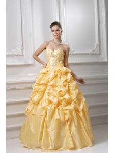 Ball Gown Sweetheart Beading Pick-ups Yellow Quinceanera Dress