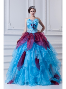 2014 Discount Ball Gown Strapless Beading Ruffles and Appliques Multi-Color Quinceanera Dress
