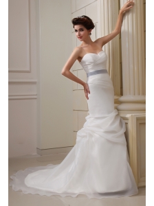2014 Elegant Mermaid Sweetheart Belt Ruching Pick-ups Wedding Dress with Side Zipper