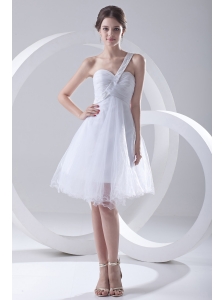 2014 Spring A-line One Shoulder Beading and Ruching Organza Wedding Dress