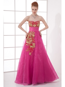 A-line Chiffon Floor-length Hot Pink Appliques Belt Prom Dress