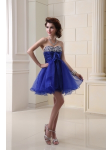 A-line Organza Peacock Blue Prom Dress with Beading Ruchings Sweatheart