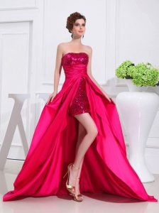 Column Sequins Brush Train Strapsless Hot Pink Prom Dress