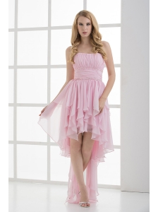 Empire Strapless High-low Ruching Baby Pink Prom Dress