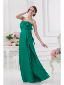 2014 Strapless Ruching Sea Green Floor-length Taffeta Prom Dress