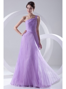 A-line One Shoulder Organza Floor-length Lavender Prom Dress