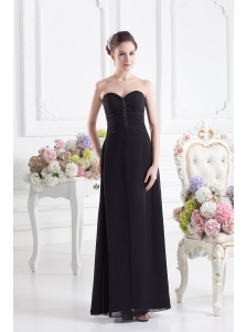Black Empire Floor-length Prom Dress with Beading and Ruching