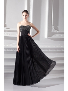 Chiffon A-line Strapless Prom Dress with Beading and Pleats