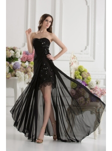 Column Seetheart Chiffon Beading Appliques High Slit Black Prom Dress