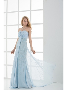 Column Sweetheart Floor-length Beading Light Blue Prom Dress