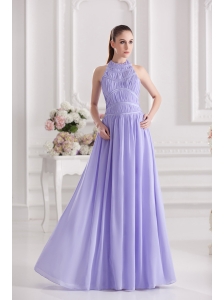Empire Halter Top Floor-length Ruching Lavender Prom Dress