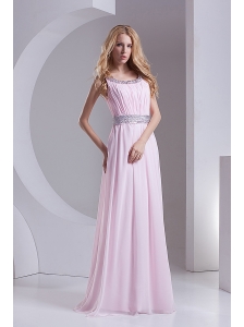 Empire Scoop Chiffon Beading Ruching Baby Pink Prom Dress