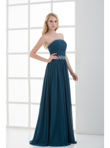 Empire Strapless Beading Blue Floor-length Chiffon Prom Dress
