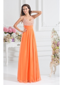 Empire Sweetheart Floor-length Beading Orange Prom Dress