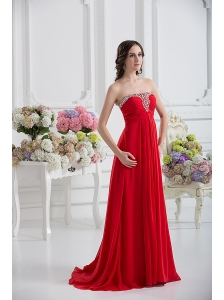 Strapless Empire Beading Ruching Prom Dress with  Red