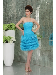 Organza Baby Bule Prom Dress with Ruffled Layers Bowknot Strapless A-line