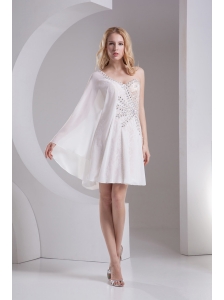 Column White One Shoulder Chiffon Prom Dress with  Beading and Lace