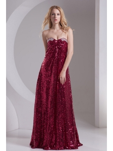 Empire Burgundy Sweetheart Beading Sequins Floor-length Prom Dress