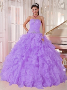 Ball Gown Strapless Lavender Organza Beading 2013 Quinceanera Dresses for Party