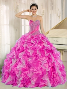 Hot Pink Beaded and Ruffles Custom Made For 2013 15 Quinceanera