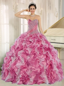 Pink Beaded Bodice and Ruffles Custom Made For 2013 15 Quinceanera Dresses