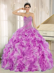 Beaded and Ruffles Lilac and White Cute Quinceanera Dresses for Custom Made