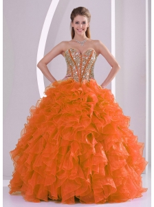 Elegant Ball Gown Sweetheart Ruffles and Beaded Decorate Discount Quinceanera Dresses in Sweet 16