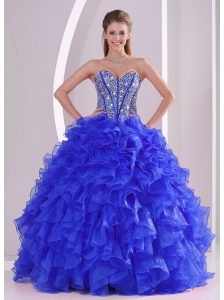 2014 Ball Gown Sweetheart Blue Unique Quinceanera Dresses with Ruffles and Beading