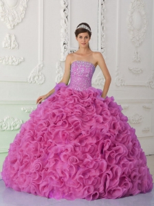 Ball Gown Strapless Organza Beaded Hot Pink Sweet 16 Dresses