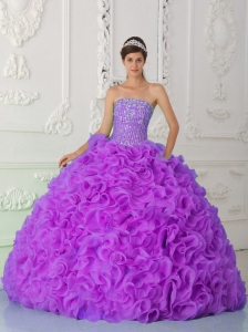 Fuchsia Ball Gown Discount Quinceanera Dresses Strapless Organza Beading