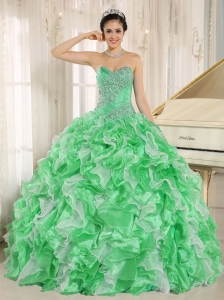 Green Beaded and Ruffles Custom Made For 2013 Sweetheart Perfect Quinceanera Dresses