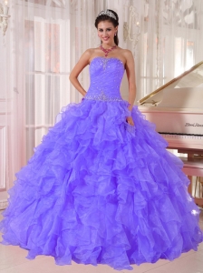Luxurious Ball Gown Discount Quinceanera Dresses with Strapless Purple Organza Beading