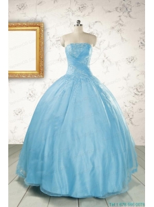 2015 Discount Strapless Beading Quinceanera Dress in Baby Blue