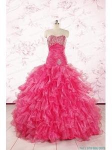 2015 Top Seller Sweetheart Hot Pink Quinceanera Dresses with  Ruffles