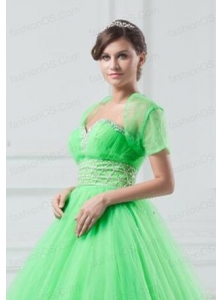 Exquisite Open Front Organza Spring Green Quinceanera Jacket For 2014