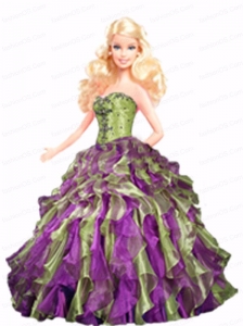 Multi-color Quinceanera Doll Dress With Beading And Ruffles