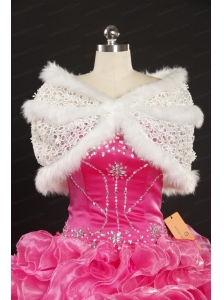 Rabbit Fur Beading Lace White Wraps for 2014