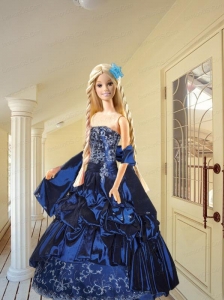Appliques And Pick-ups Quinceanera Dress For Quinceanera Doll In Navy Blue
